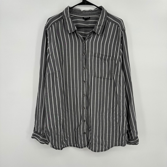 torrid Tops - Torrid Womens Grey White Striped 100% Tencel Button Down Shirt Plus Size 3